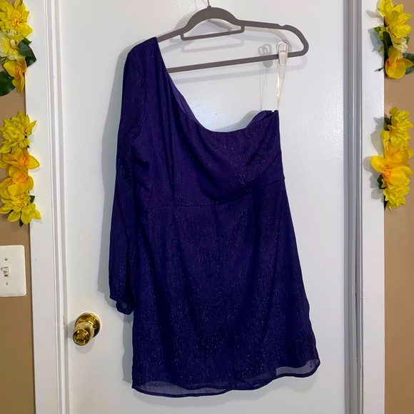 NWT- Charlotte Russe Indigo/Silver One-Shoulder Long Sleeved Dress Size Large - Picture 7 of 8